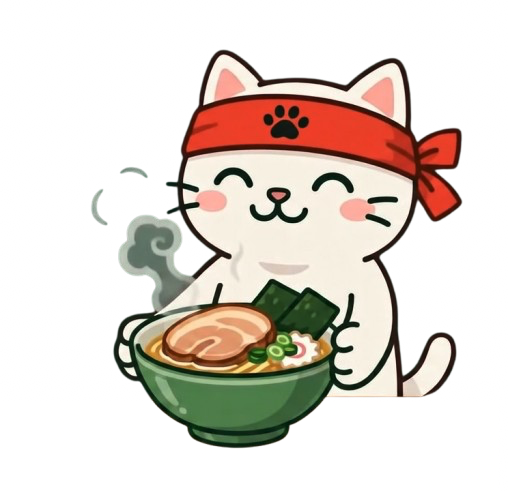 Cachis, la mascota de Seijaku, disfrutando un ramen